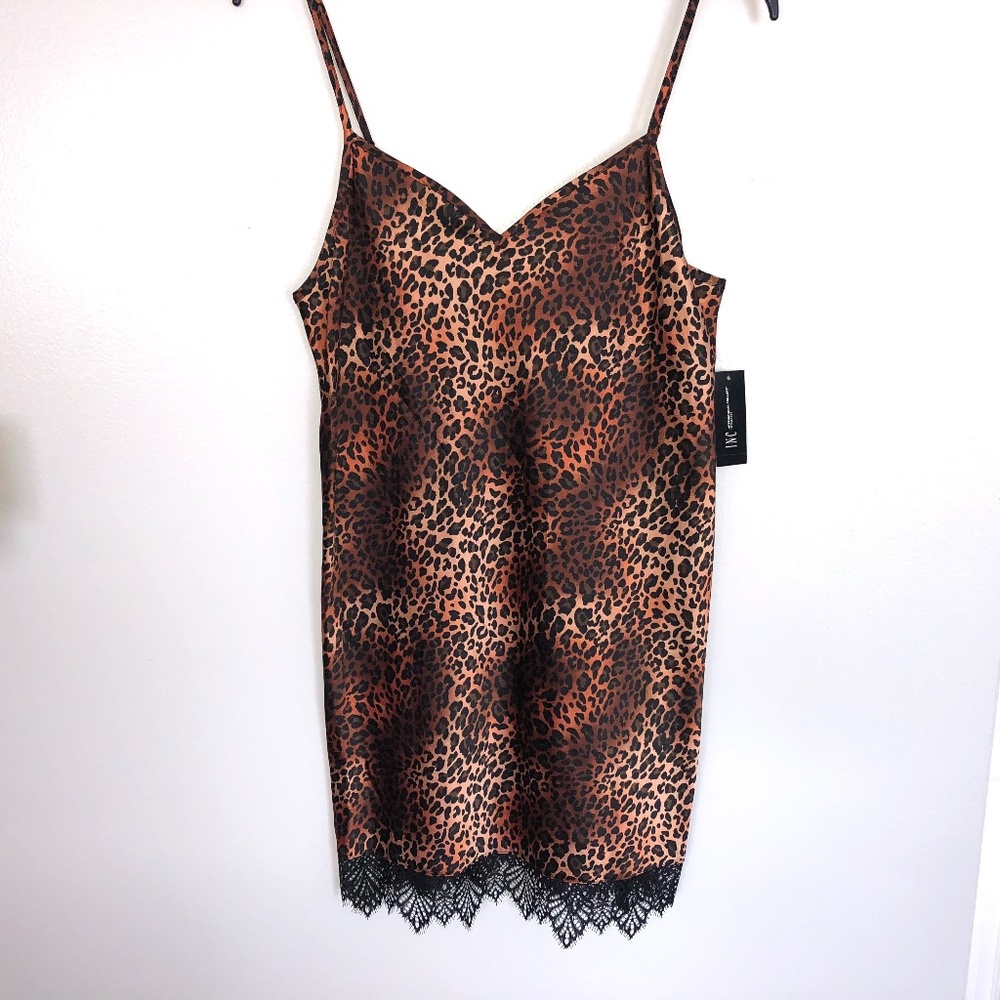 INC Lace Trim Chemise Nightgown Leopard